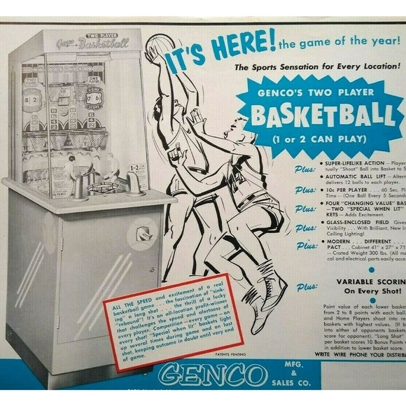 Two Player Basketball Arcade Flyer Genco Original 1954 Manikins Game Artwork - Picture 1 of 6